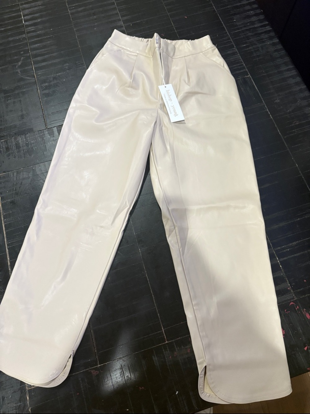 bishop + young Cream Faux Leather Wide Leg Trousers